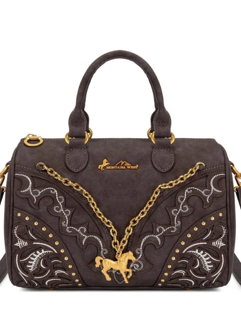 Montana West Western Horse Charm Satchel Crossbody Bag - Coffee